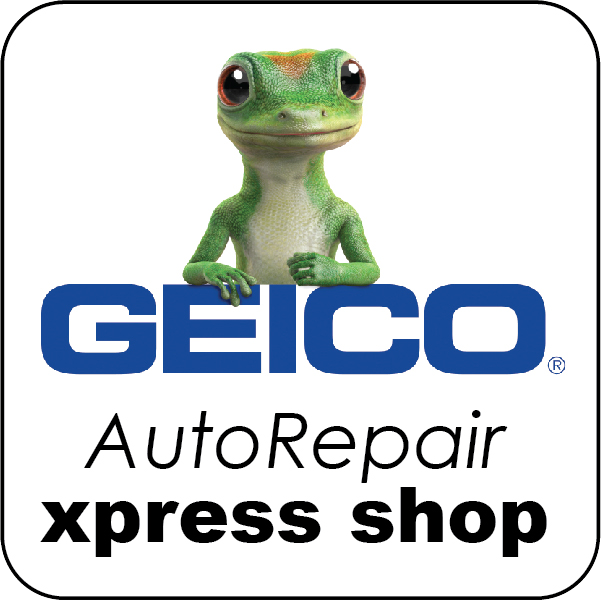 GEICO Auto Repair Xpress Shop logo with gecko mascot.