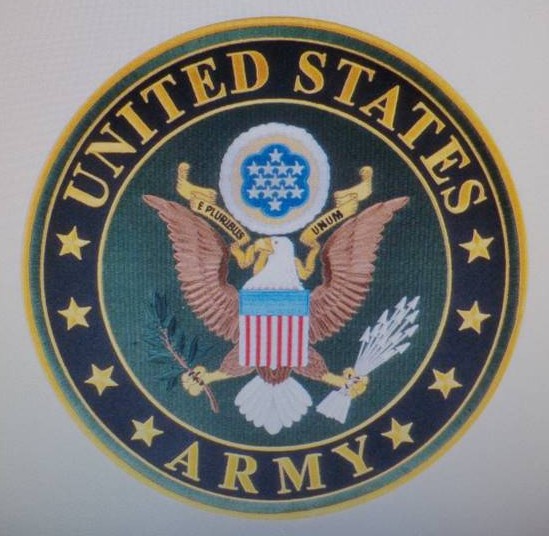 Emblem of the United States Army featuring a bald eagle and shield.